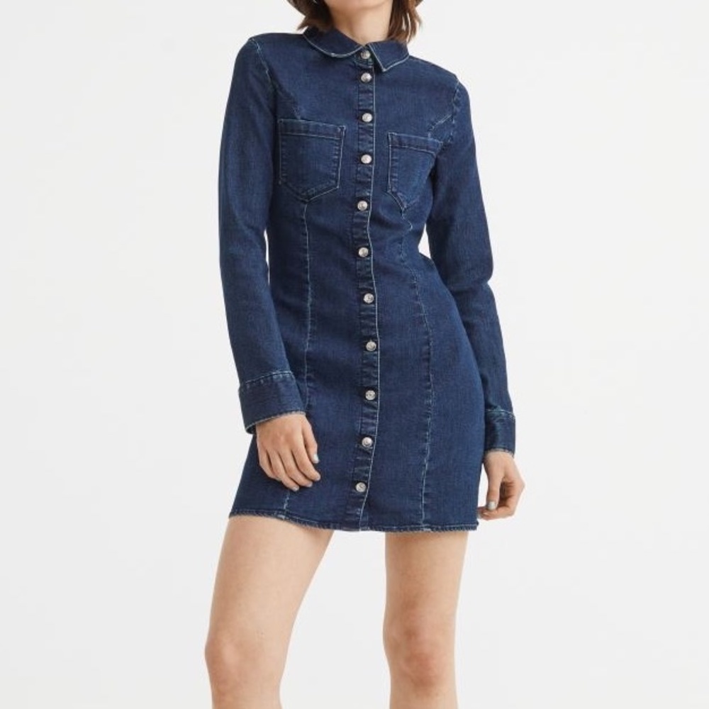 H&M blue jean button up long sleeve mini dress